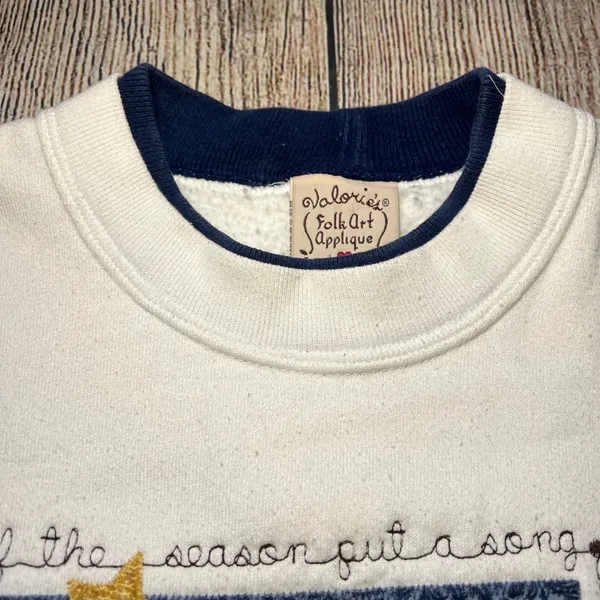 VTG 90s Folk Art Applique Sweatshirt‎ XL Embroidered Snowman Made USA Christmas - Image 4