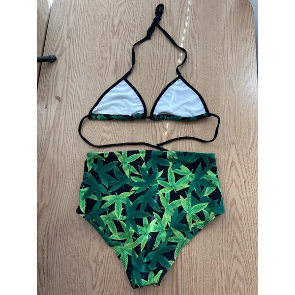 B45 New Women’s 2Pc Plant 🌱 Leaf print Bikini 👙 High Rise Waist 12.5” Xs/small - Image 2