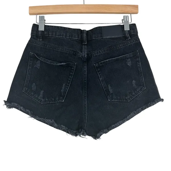Zara High Rise Distressed Raw Hem Denim Shorts Black Edgy Grunge Size 2 - Image 4