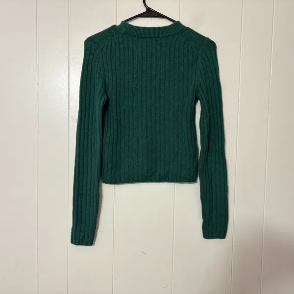 Madewell Readfield Ribbed Wool Blend Sweater XS Green Cropped Crewneck Knit N105 - Image 8