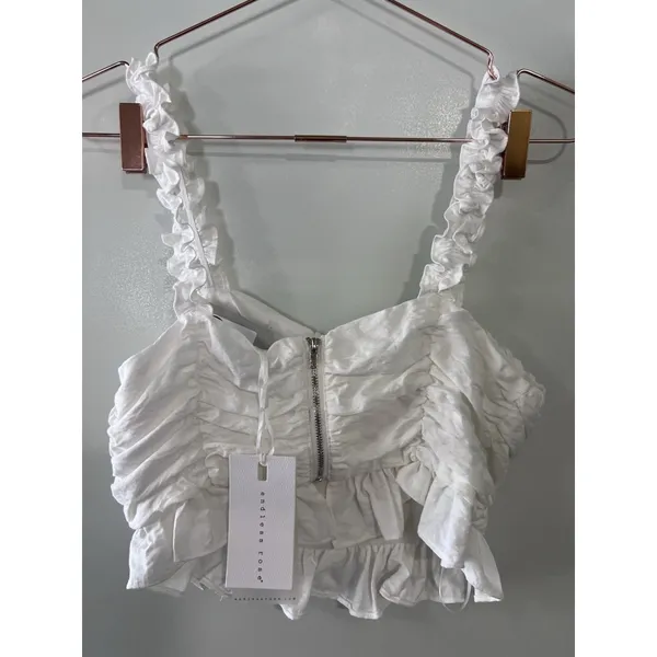 Endless Rose Women's Ruffled Ruched Cropped Top White‎ Size S NWT - Image 5