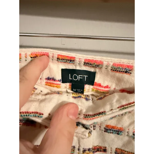 LOFT Embroidered‎ Stripe Shorts Womens 14 Cream Multi Color Textured Boho 1494 - Image 3