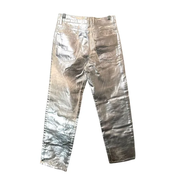 ZARA Metallic Mid-Rise Boyfriend‎ Jean Silver Sz 6 - Image 5