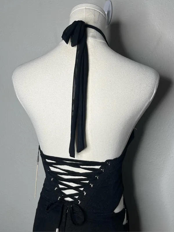NEW Outcast Lace Up Halter Jenna Jumpsuit in Black Floral Lace - Image 5
