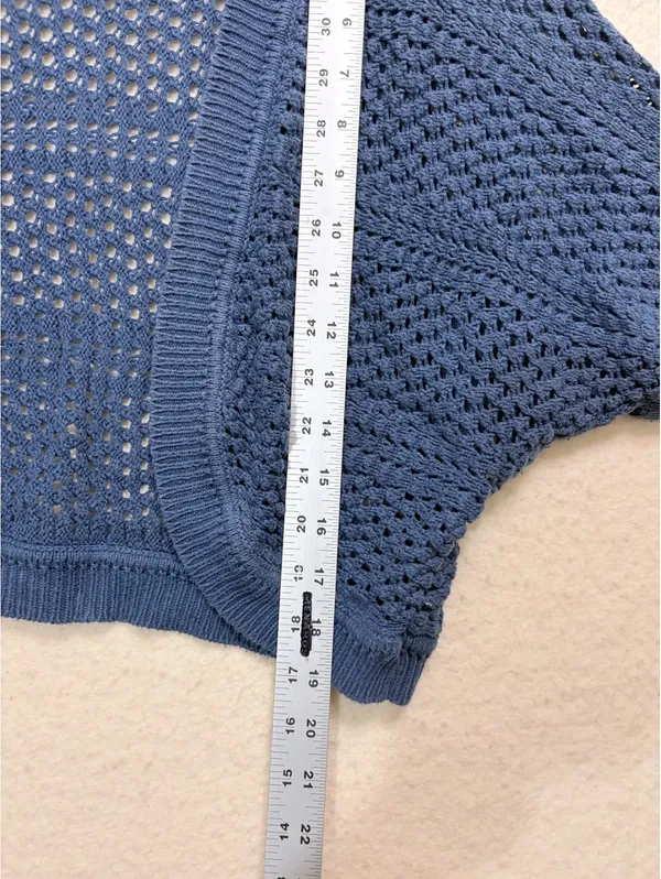 89th & Madison Size S Blue Open Knit Cropped Shrug Cardigan Sweater - Image 5