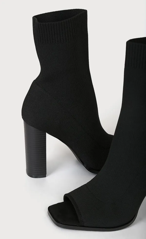 Black Knit Peep-toe Sock Boots - Image 3