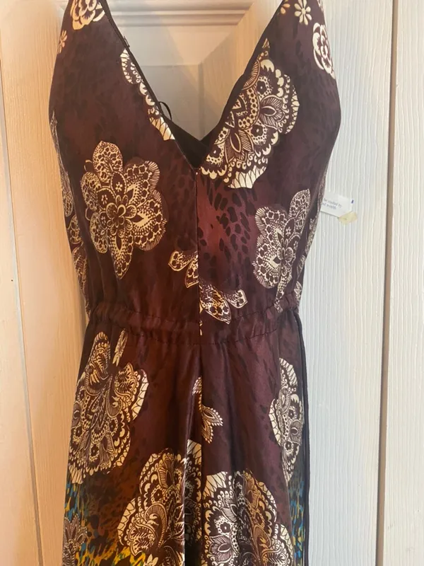 Floral Satin Dress Brown Size 4 - Image 4
