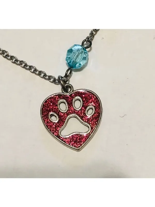 Vintage Dog Lover Paw Print Charm Bracelet Turquoise Red - Image 2
