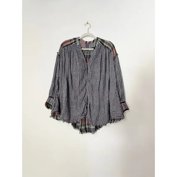 Women's Free People Plaid Button Down Shirt S Multicolor Rayon Cotton - Image 4