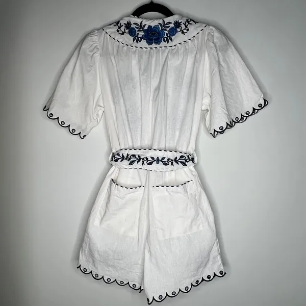 Farm Rio Embroidered Linen Romper Size XS - Image 5