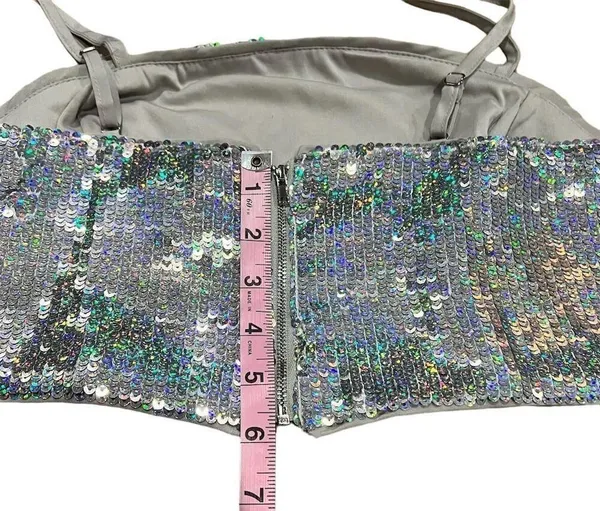 GB Women's Silver Sequin Bandeau Camisole Top Size M Party Sparkly - Image 3