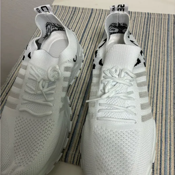 White and Black Patterned slip on Sneakers NWOT Size 10 - Image 2