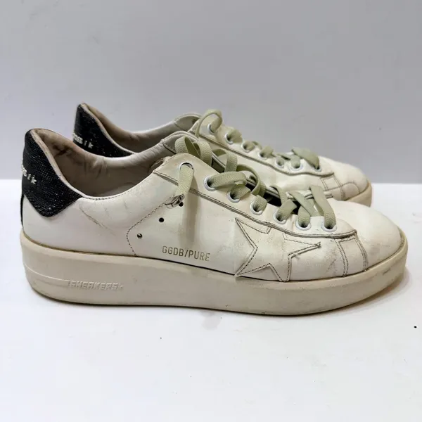 Golden Goose PureStar Low Top Sneakers White Leather Glitter Heel Size 38 US 8 - Image 3