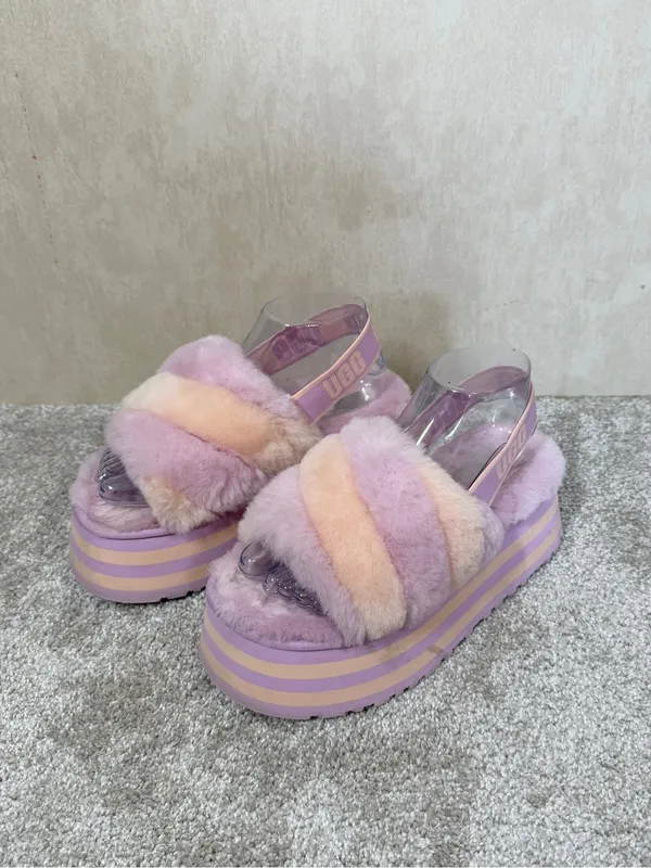 UGG Women’s Disco Stripe Combo Fluff Primrose Pink Slide Flatform 7 - Image 4