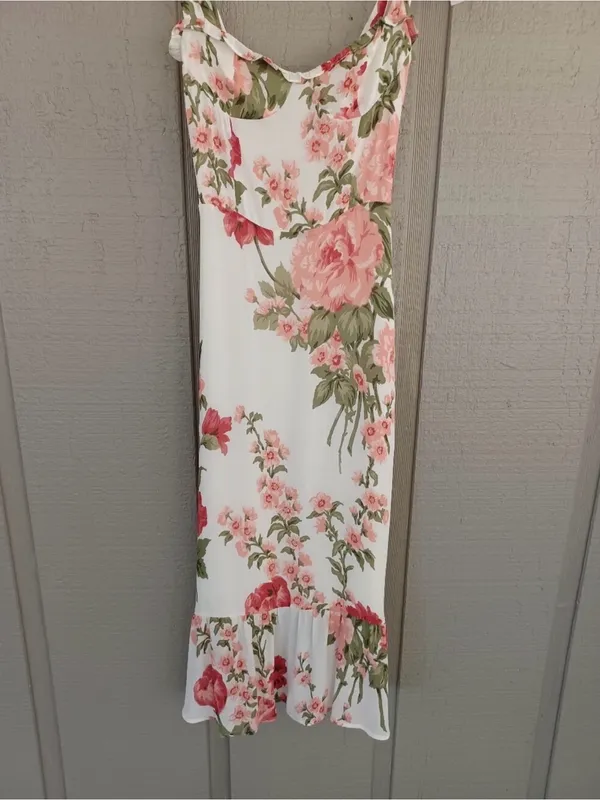 Reformation Nikita Floral Midi Dress Size 0 Wedding Guest Viscose Tie Shoulder - Image 2