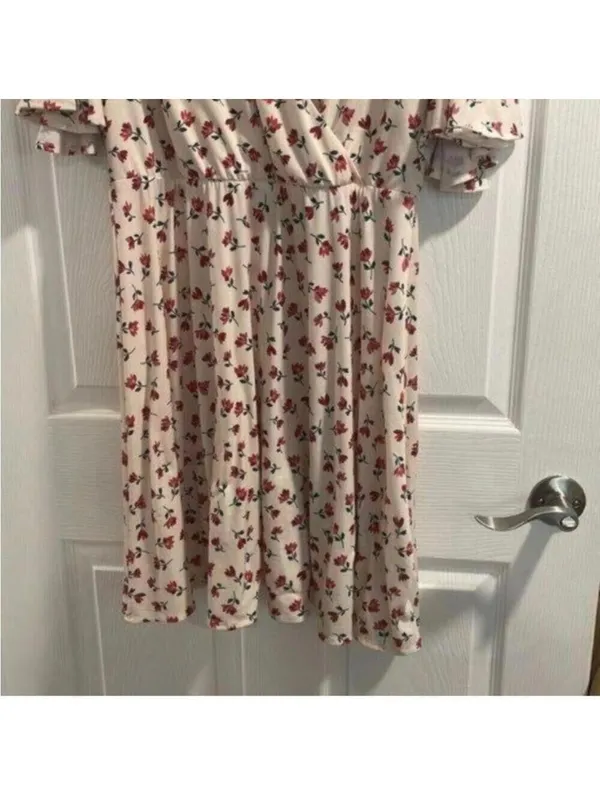 Alexia Admor Beige Floral V Neck Flutter Sleeve Midi Dress - Image 5