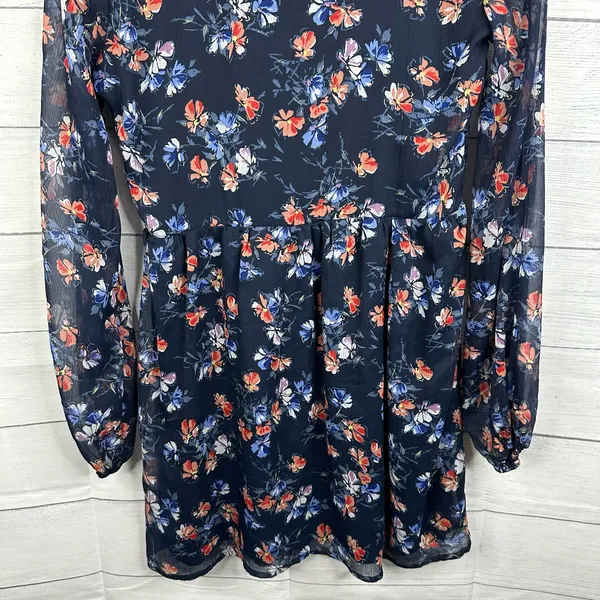 Abercrombie & Fitch Womens size Small Floral Boho Sheer Sleeve Dress Blue - Image 7