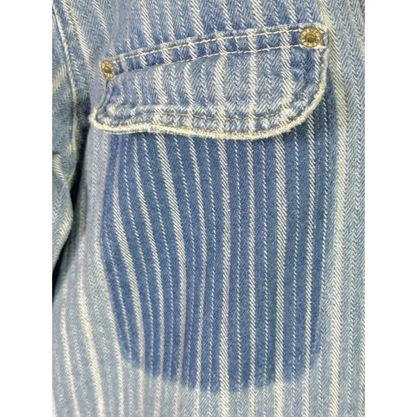 Free People Downtown Denim Railroad Patchwork Coveralls Romper Small Bohemian - Image 8