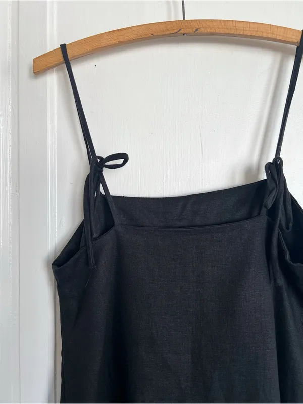 Reformation • Aubree Linen Dress black mini a-line shift tie spaghetti straps - Image 11