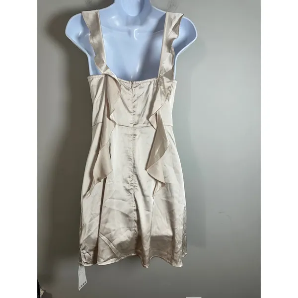 Cider Champagne Satin Cowl Neck Ruffle Mini Dress Cream Sleeveless Party S - Image 7