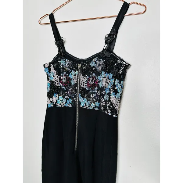 Bronx & Banco Black Sequin Multicolored Sweetheart Neckline Jumpsuit Size S - Image 8
