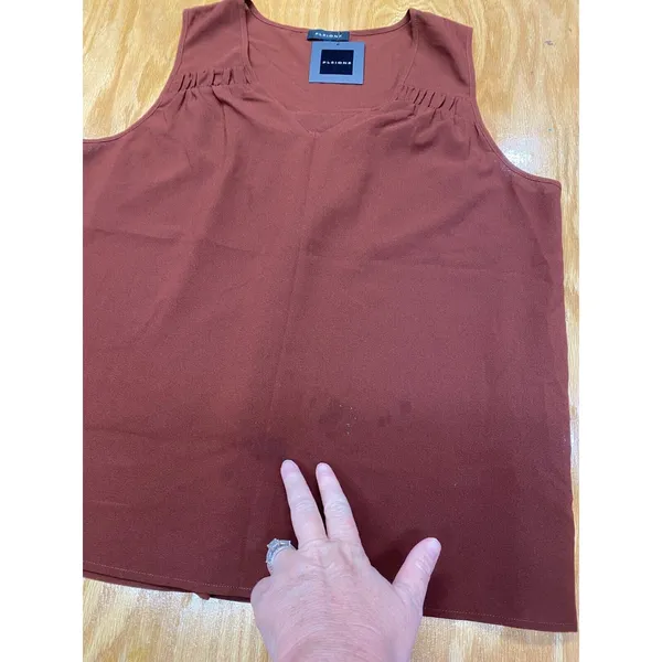 Pleione Cropped Blouse Top Womens XL Brown Sleeveless V-Neck Pleated Hipster B61 - Image 3