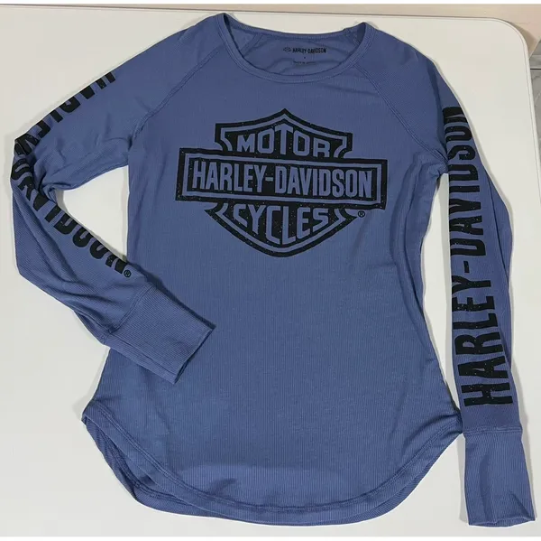Harley Davidson Blue Periwinkle Logo Graphic Long Sleeve T-Shirt Top Tee Size S 🏍️✨ - Image 2