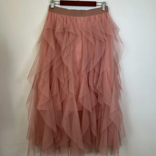 Tasha Polizzi Pink Tiered Tulle Maxi Skirt Layered Mesh Ruffle XL Pink Romantic - Image 3