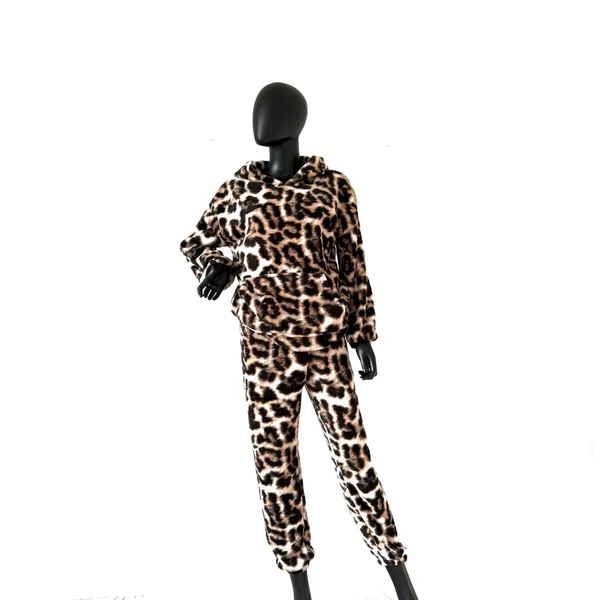 Microfiber Leopard Pajama Set Hoodie Joggers Loungewear Sleepwear Animal Primt - Image 2