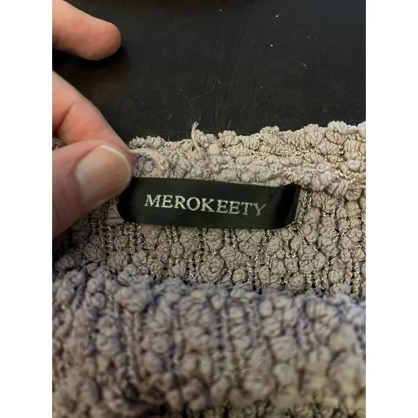 MEROKEETY Sweater Womens Medium Purple Popcorn Knit Open Front Cozy Cardigan - Image 6