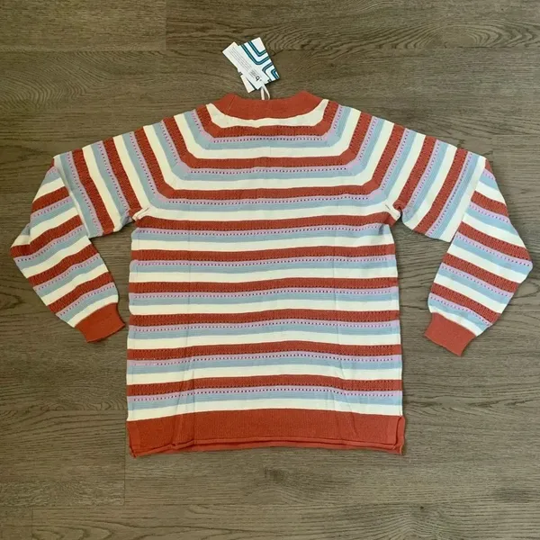 Pastel Stripe Pointelle Lightweight Knit Sweater Coastal Grandma Boho Size M NWT - Image 3