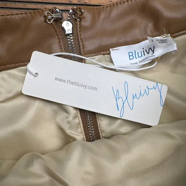 Blu ivy Faux Leather Ruffle Skirt‎ Brown Women's Size S Flounce Wrap Style - Image 3