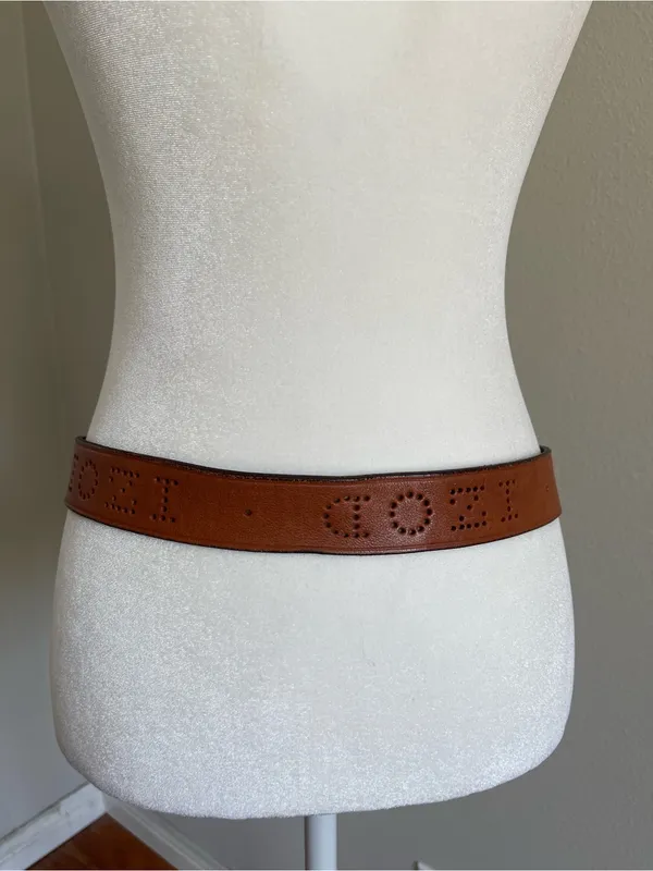 Izod Tan Brown Leather Perforated Logo Belt - Image 4