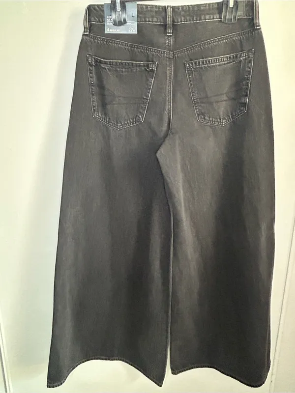 New American Eagle Outfitters Wide Leg Baggy A-Line Fit Black Women's Denim Jean - Image 11