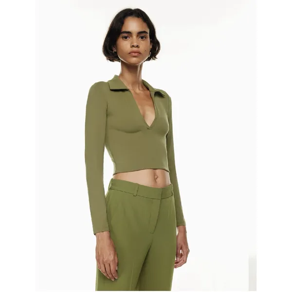 Aritzia Babaton Contour Long Sleeve Polo Women Size M Seamless Stretch Top Boho - Image 2