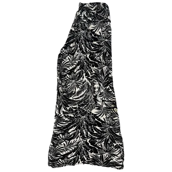 Womens M Black White Tropical Print Wide Leg Palazzo Pants Pull On Beach Resort - Image 12