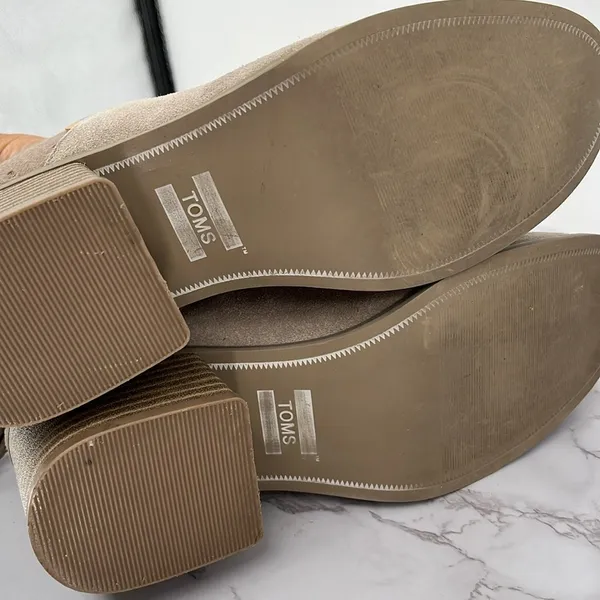 TOMS Lacy Ankle Bootie Taupe Zip Up Casual Boho 8.5 Tan‎ Stacked Block Heel - Image 7