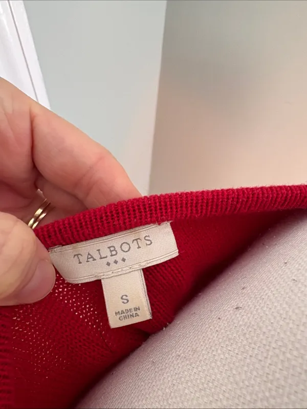 Talbots Bright Red V-Neck Cable Knit Sweater 100% Cotton Size Small - Image 2