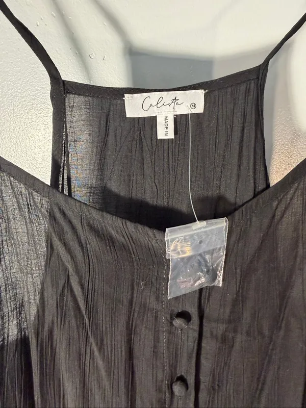 Calista Black Crinkle Tiered Maxi Dress Size Med Sleeveless Spaghetti Strap Boho - Image 6
