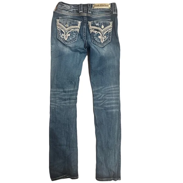 Rock Revival Mertie Easy Straight Stretch Jeans Bling Embellished Size 26 - Image 5