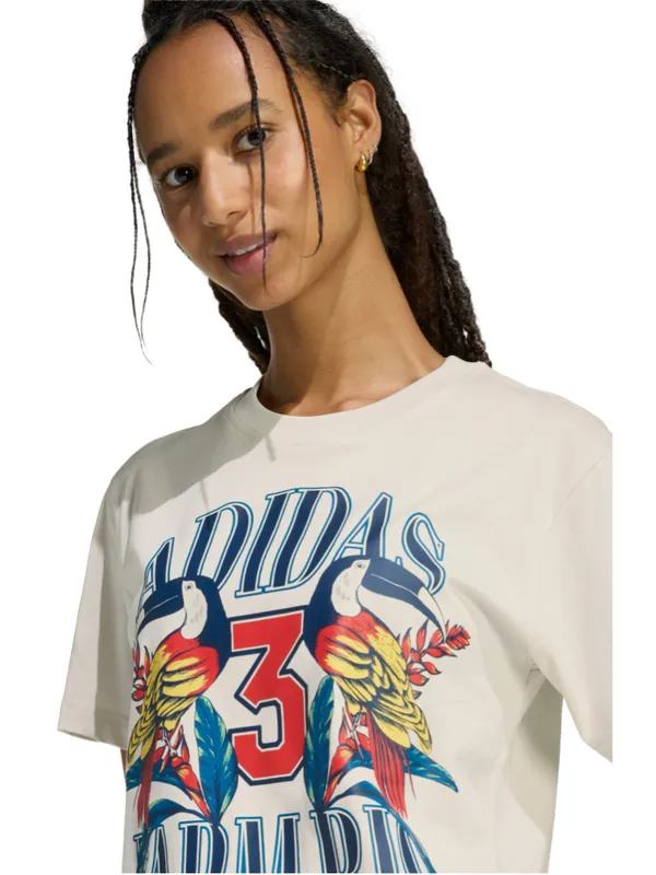 Adidas x Farm Rio Graphic T-Shirt, Women's Size L, NWT Talc Dark Marine - Image 3