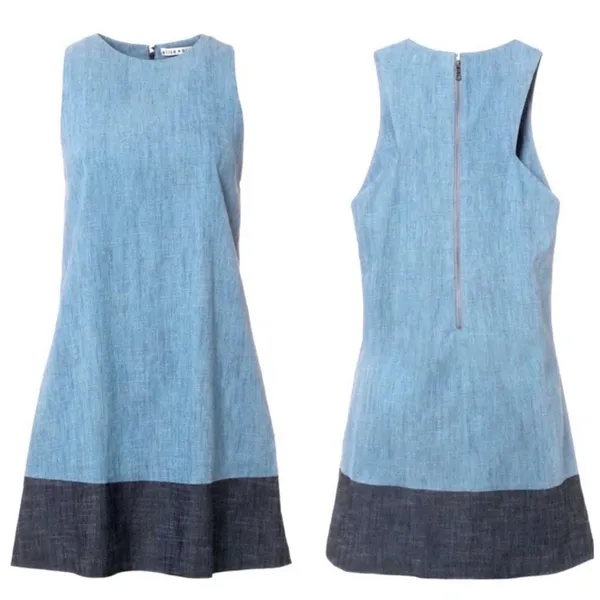 Alice + Olivia Chambray Linen Shift Dress Size XS Blue - Image 2