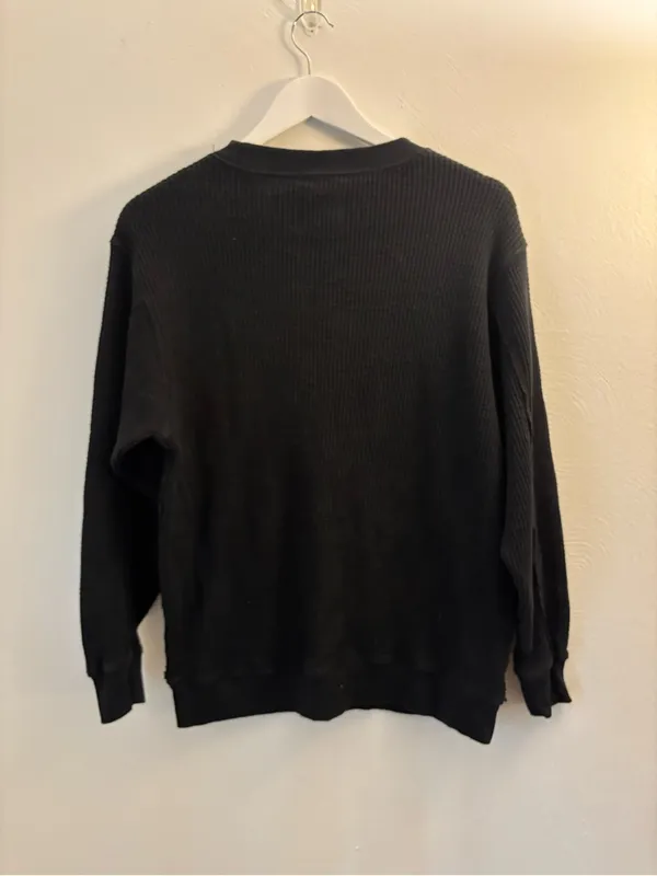 Aerie Black Waffle Knit Crewneck Sweater Size XS - Image 2