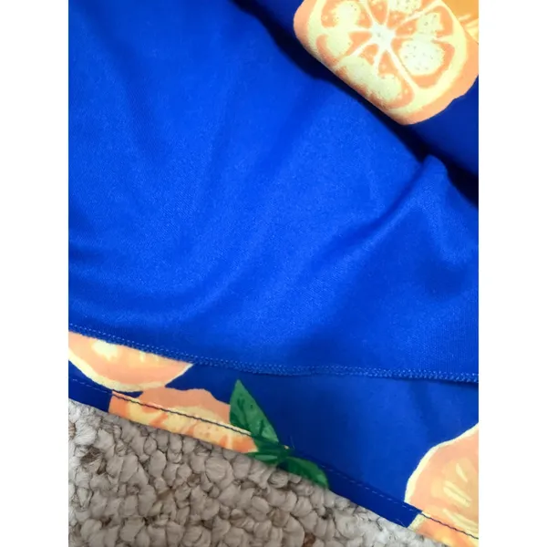 Everly Blue Orange Citrus Print Halter Dress Womens Small Vacation Resort Beach - Image 7
