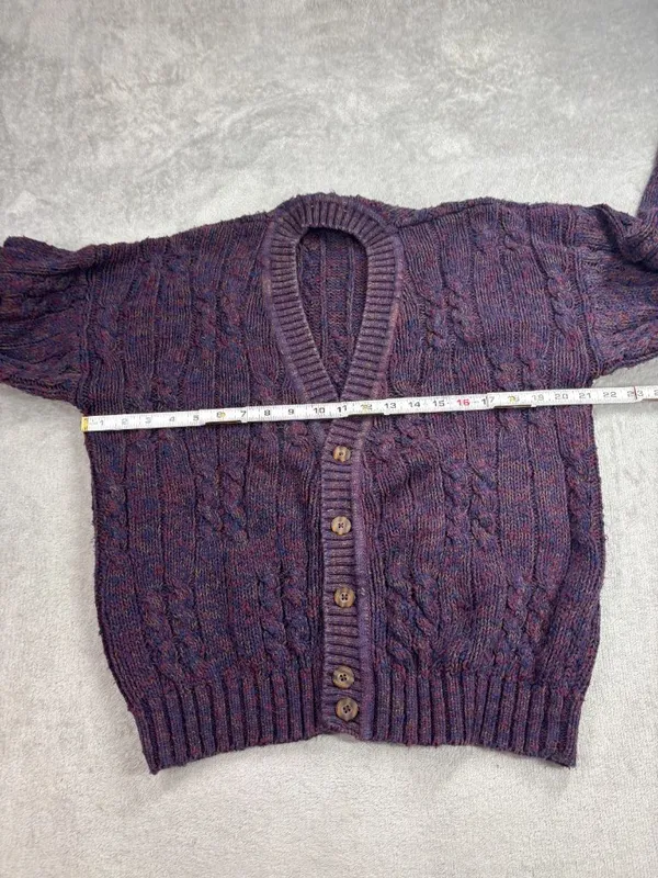 River Brand Arrow Cardigan Sweater Womens Medium Purple Chunky Knit Long Sleeve - Image 6