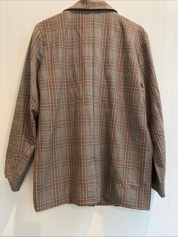 POL Oversized Single Breasted Button Plaid Boyfriend Blazer Relaxed Size M - Image 8