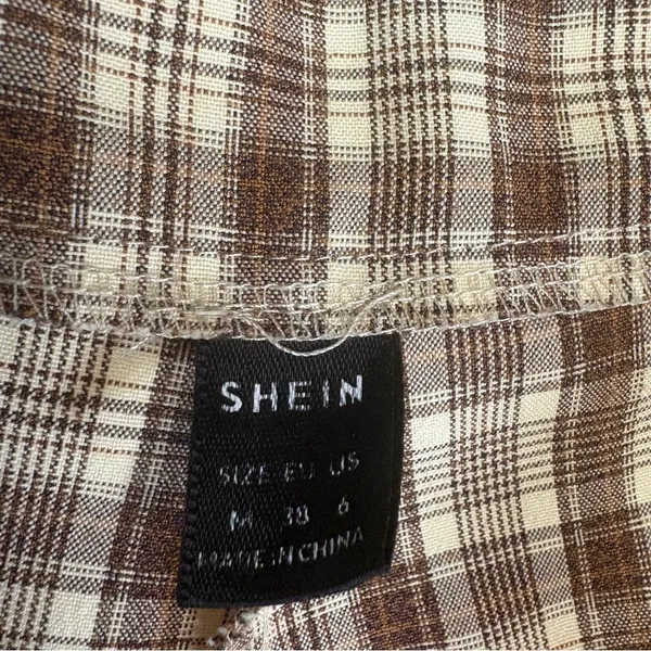 SHEIN Beige Plaid Wide-Leg Pants Sz M - Image 7