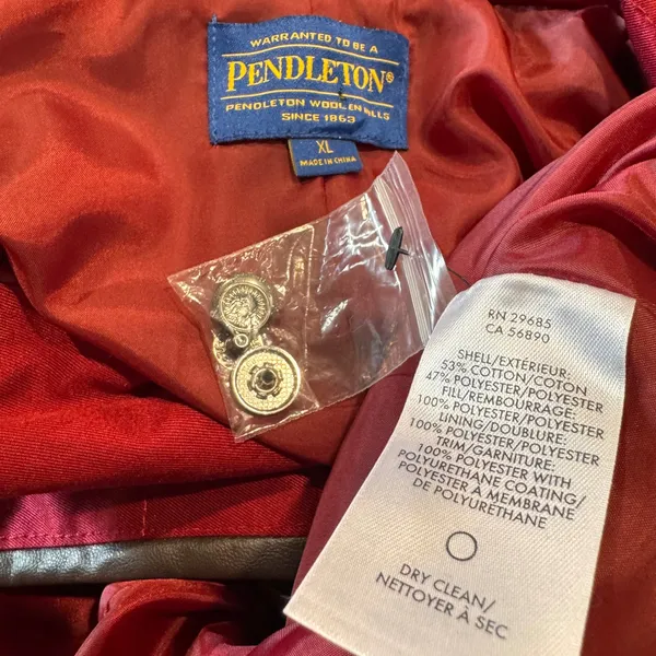 Pendleton Womens Quilted Barn Jacket Red Faux Leather Trim Snap Front Coat XL - Image 4