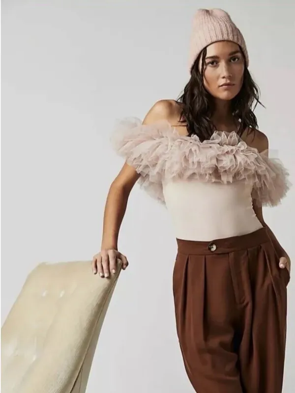 Free People Big Love Tulle Bodysuit in Dusty Rose - Image 3