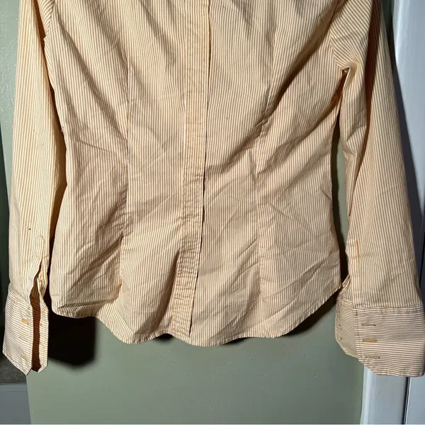 New‎ York & Company Women's Size Small Button Down Shirt Yellow White Pinstripes - Image 7